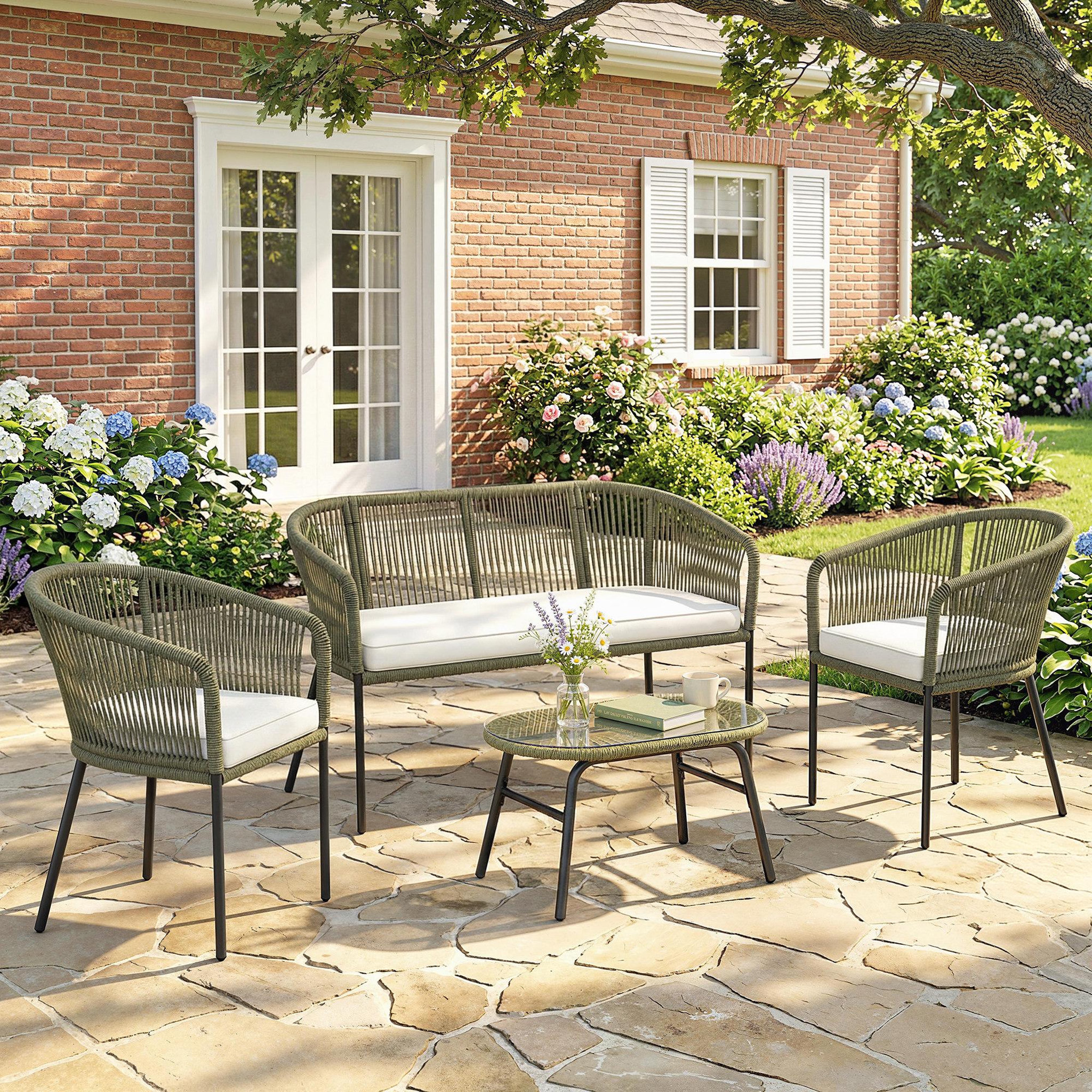 Voir la diapositive 6 : OUTSUNNY Salon de jardin design lignes arrondies 4 places 4 pièces