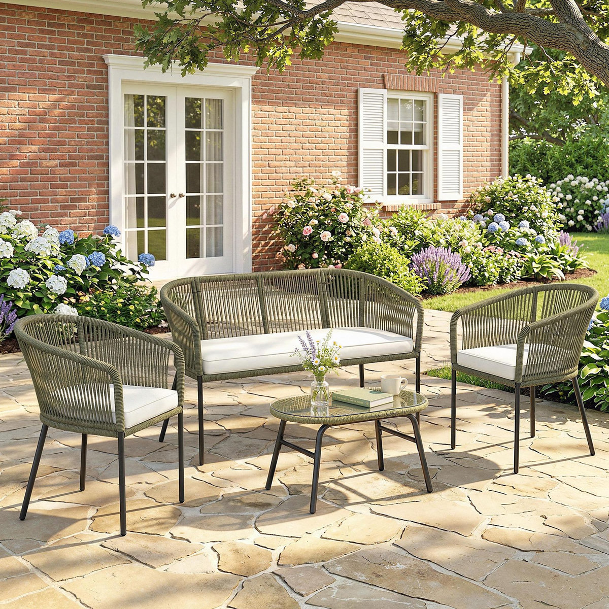 OUTSUNNY Salon de jardin design lignes arrondies 4 places 4 pièces
