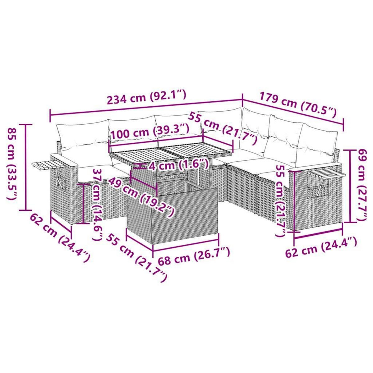 VIDAXL Salon de jardin avec coussins 7 pcs beige resine tressee acacia