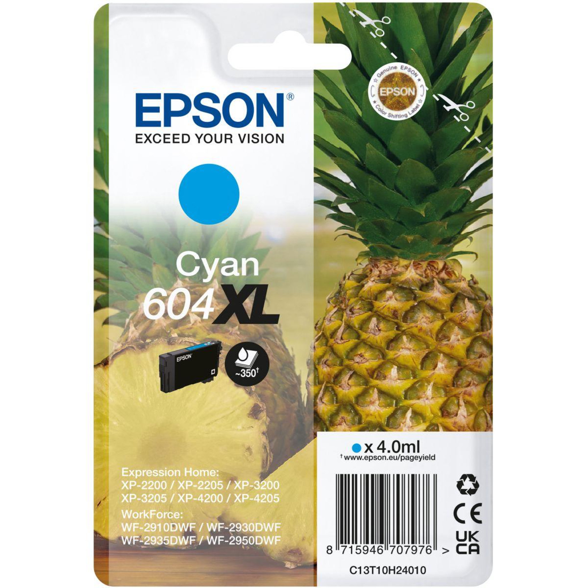 Epson Cartouche d'encre originale 604 xl haute capacité cyan série ananas - c13t09r24010