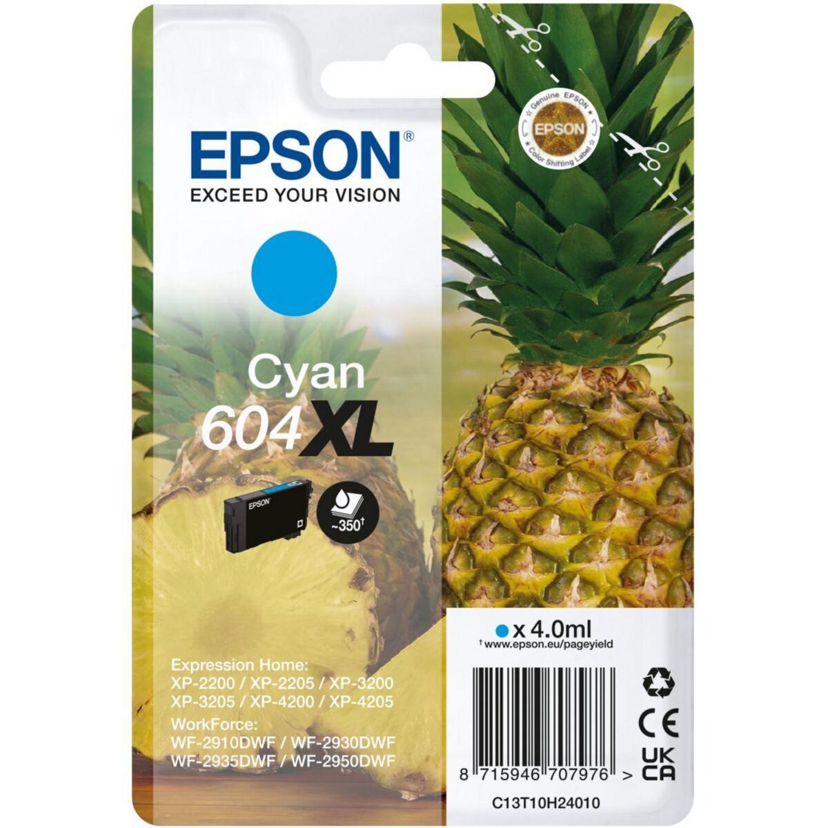 Epson Cartouche d'encre Originale 604 XL Haute Capacité Cyan Série Ananas - C13T09R24010