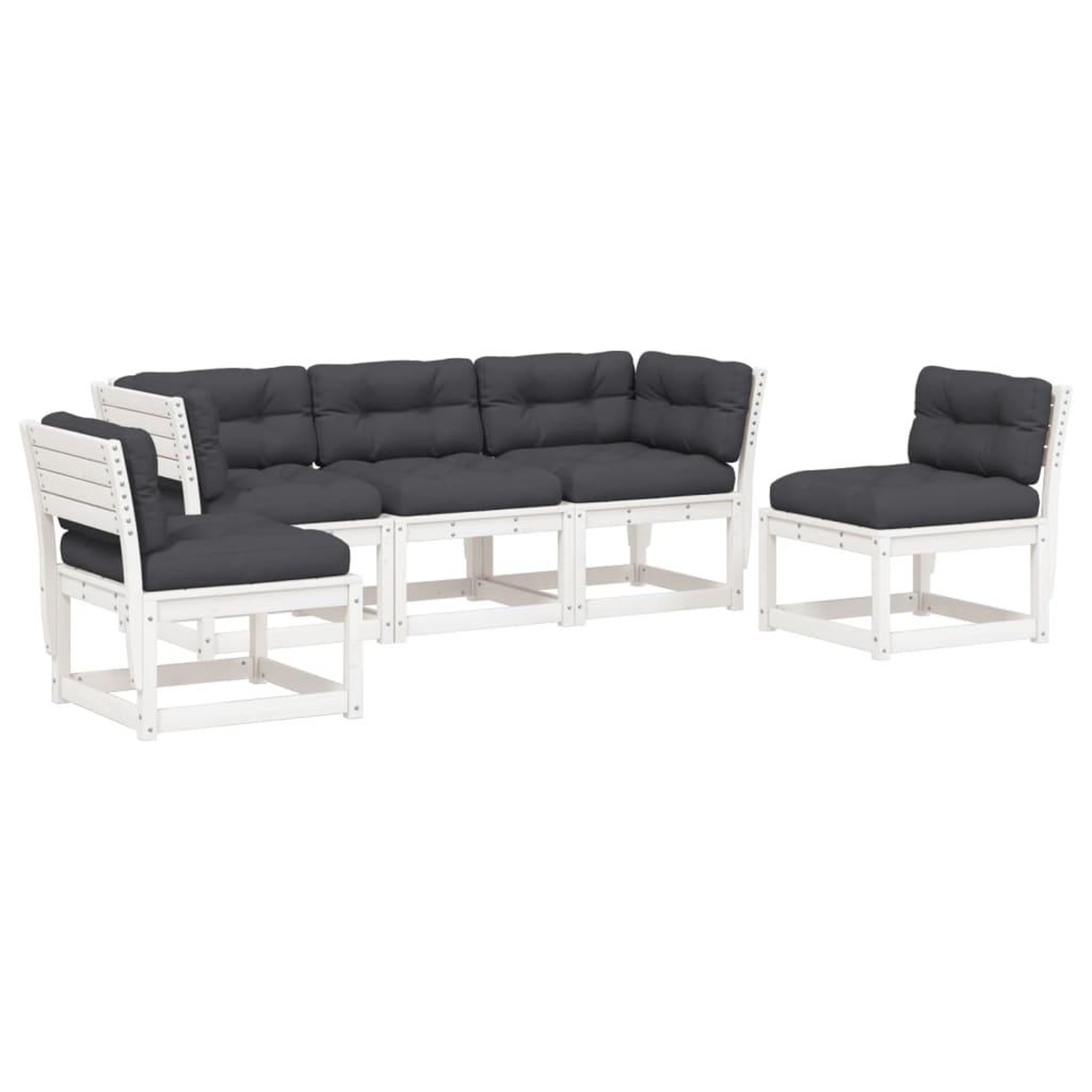 Voir la diapositive 2 : VIDAXL Salon de jardin 5 pcs avec coussins blanc bois massif de pin