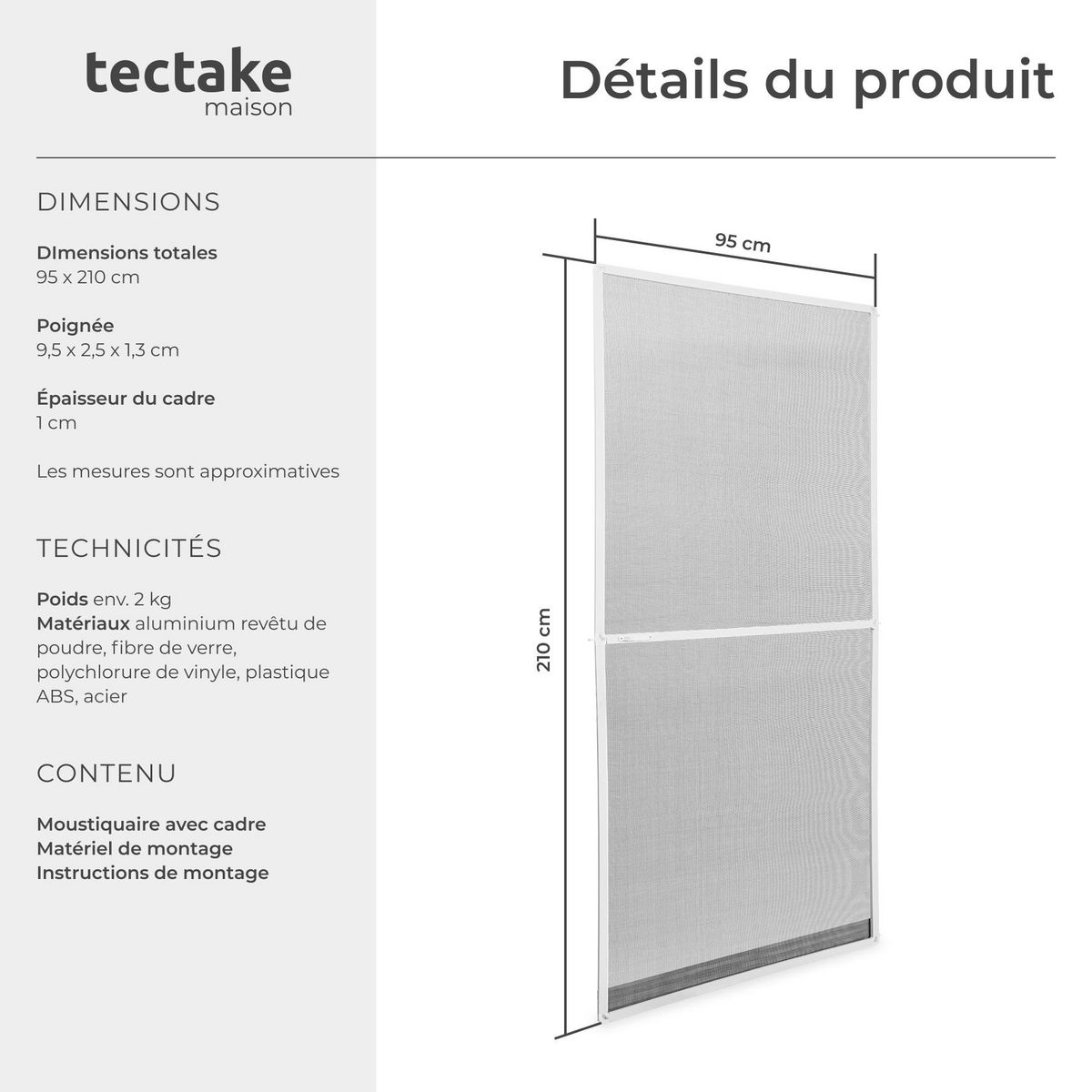 tectake Moustiquaire pour portes blanc