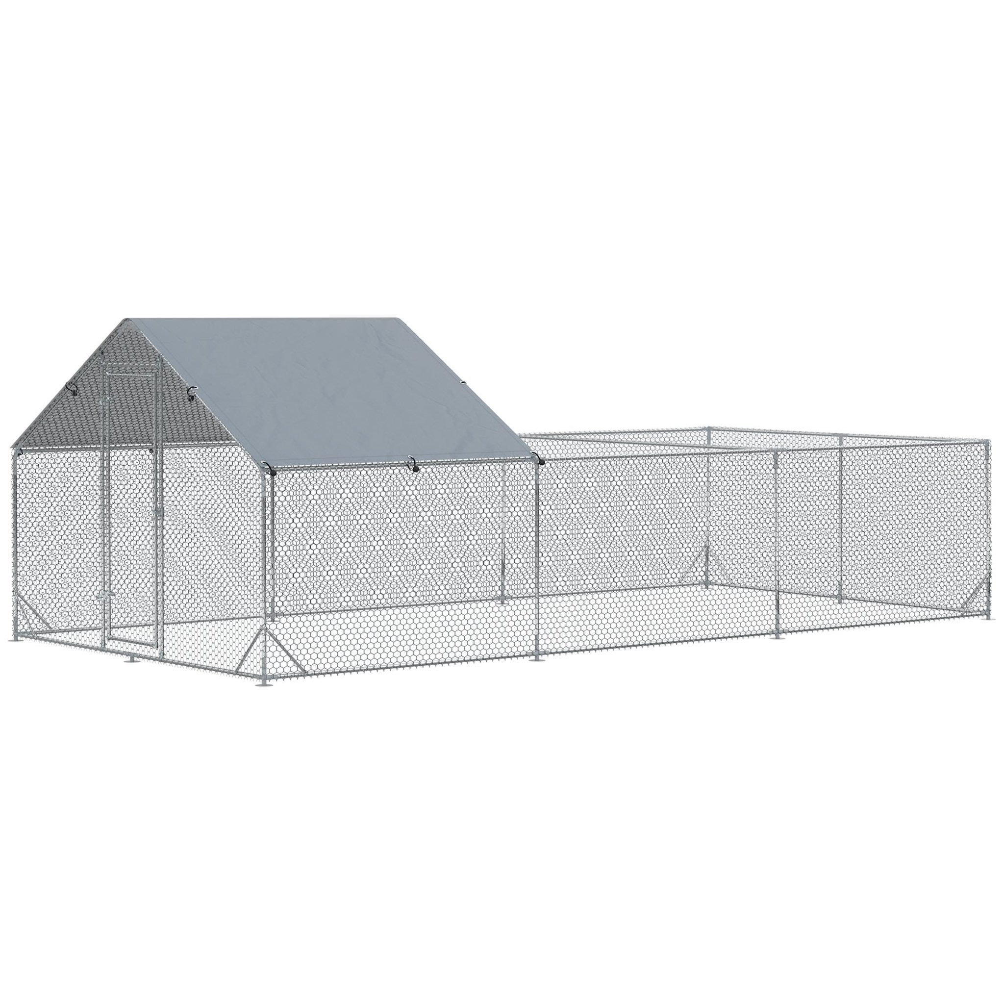 Voir la diapositive 1 : PAWHUT Enclos poulailler chenil 18 m² - parc grillagé dim 6L x 3l x 1,95H m - espace couvert - acier galvanisé
