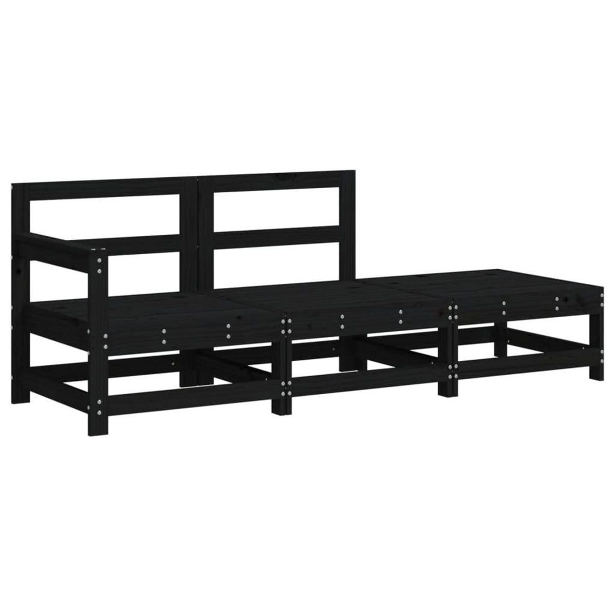 VIDAXL Salon de jardin 3 pcs avec coussins noir bois massif