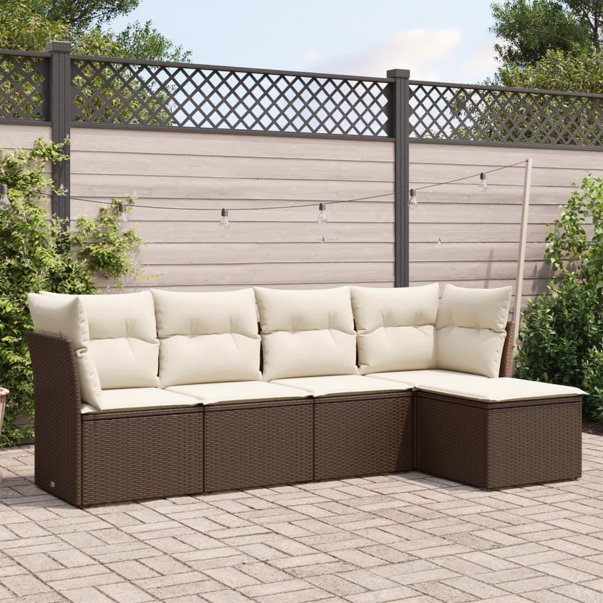 VIDAXL Salon de jardin avec coussins 5 pcs marron resine tressee