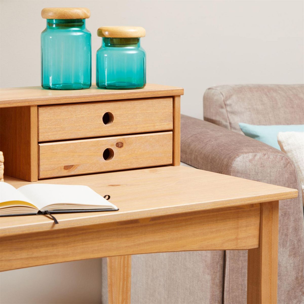 IDIMEX Bureau MILANO en pin massif avec 4 tiroirs et 1 niche