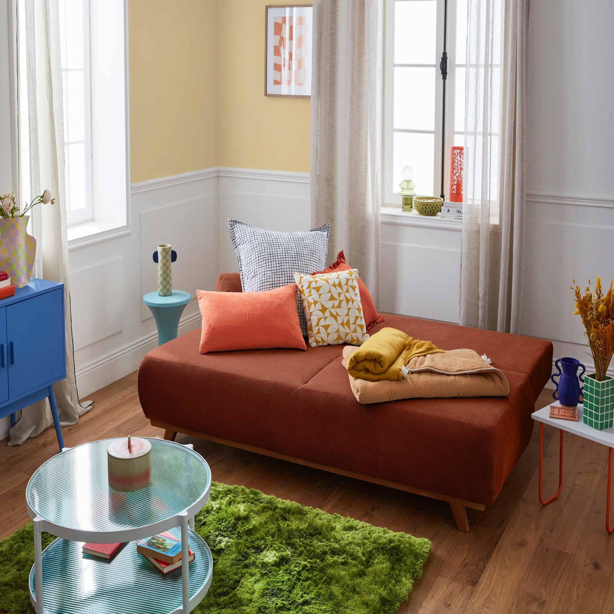 Voir la diapositive 2 : BEST MOBILIER Cristal - canapé 3 places - convertible avec coffre - en velours texturé