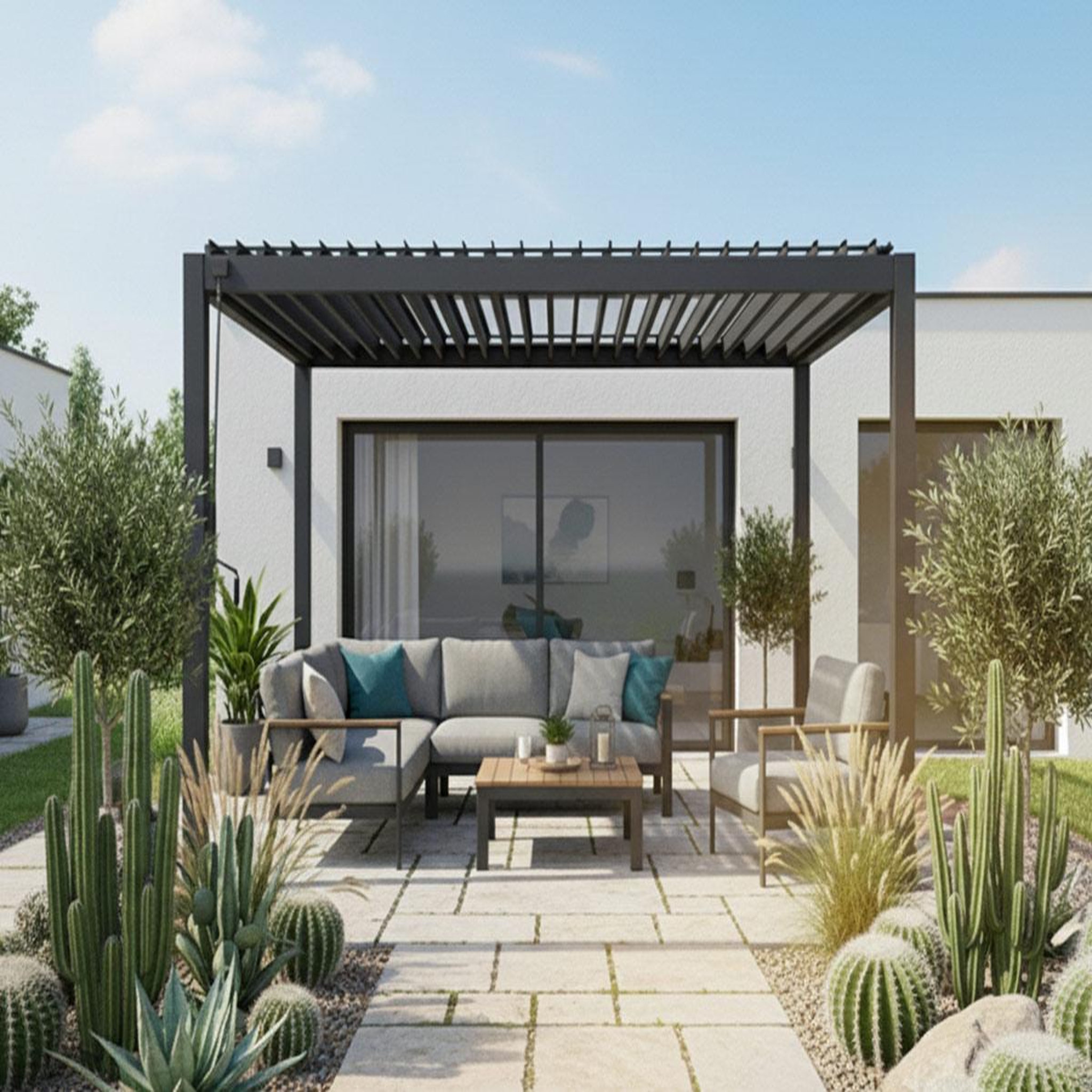 Voir la diapositive 2 : HESPERIDE Pergola bioclimatique evora graphite 4 x 3 m - hespéride