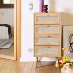 SWEEEK Commode chiffonnier 4 tiroirs décor bois et cannage