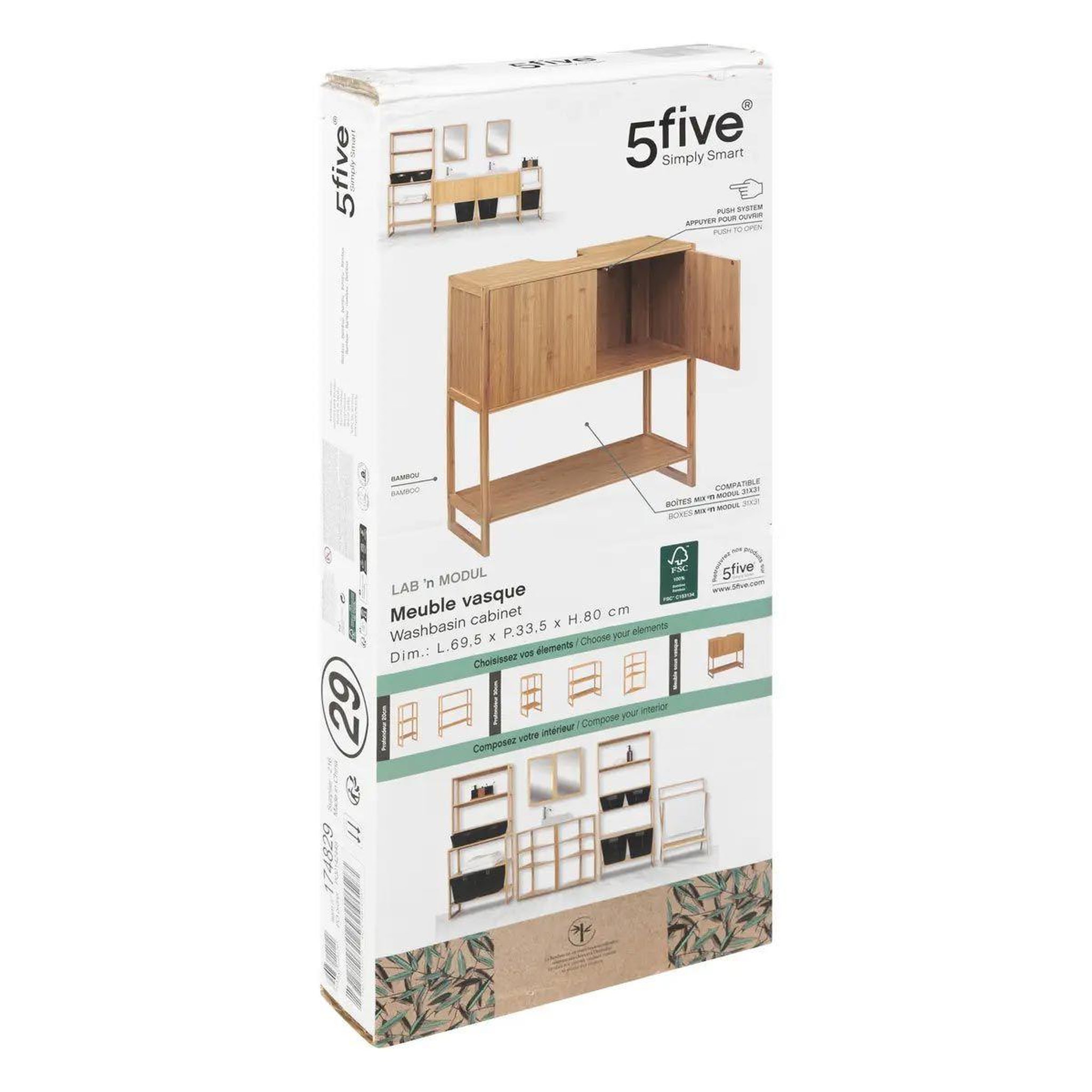 Voir la diapositive 4 : FIVE Meuble sous lavabo en bambou  jim  80cm naturel
