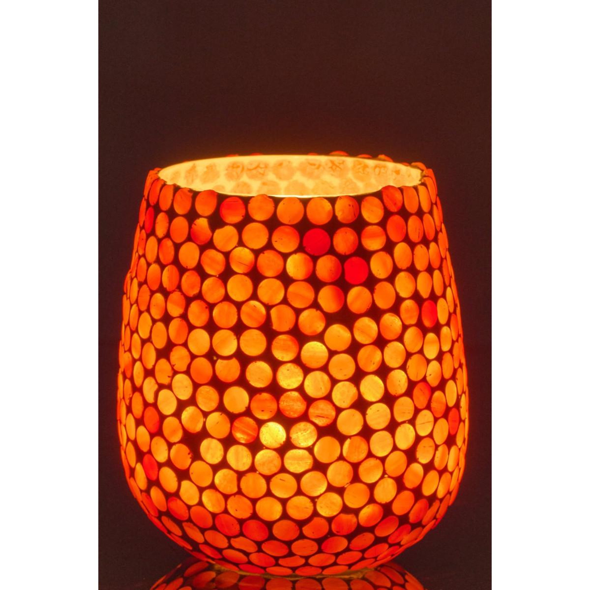 Voir la diapositive 3 : J-LINE Photophore mosaïque en verre  burl  12cm orange