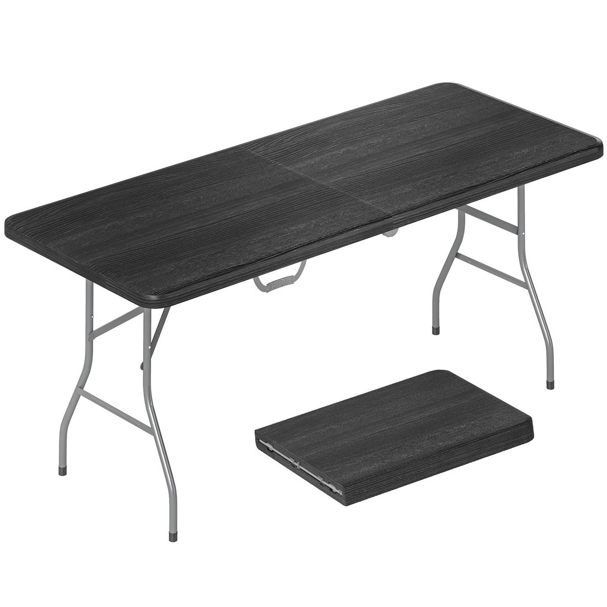 OUTSUNNY Table pliante de camping jardin dim. 180 x 74 x 74 cm avec poignée métal époxy gris HDPE noir