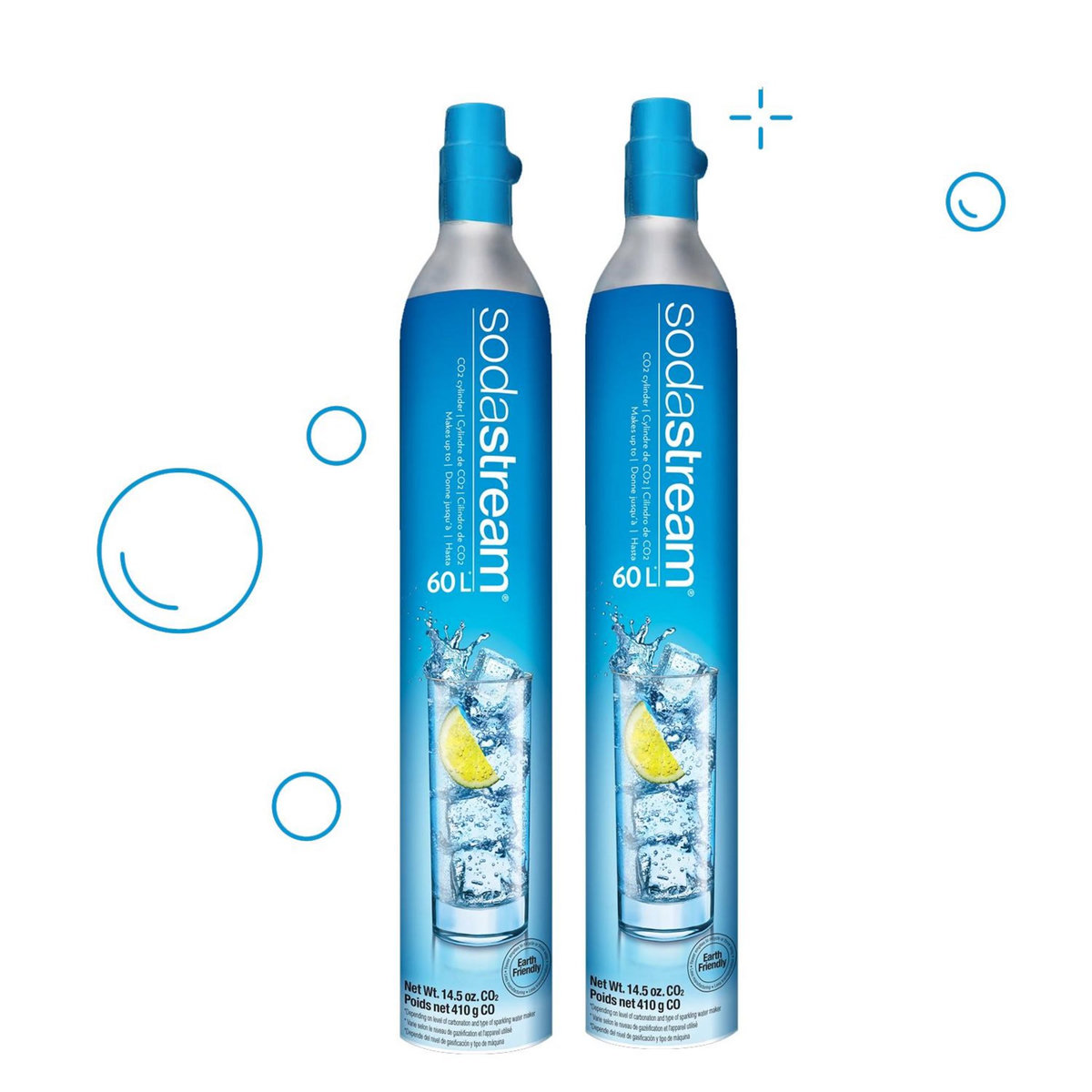 SODASTREAM Lot de 2 cylindres de recharge de gaz co2 60l pour machine à gazéifier - 2 x cylindre gaz