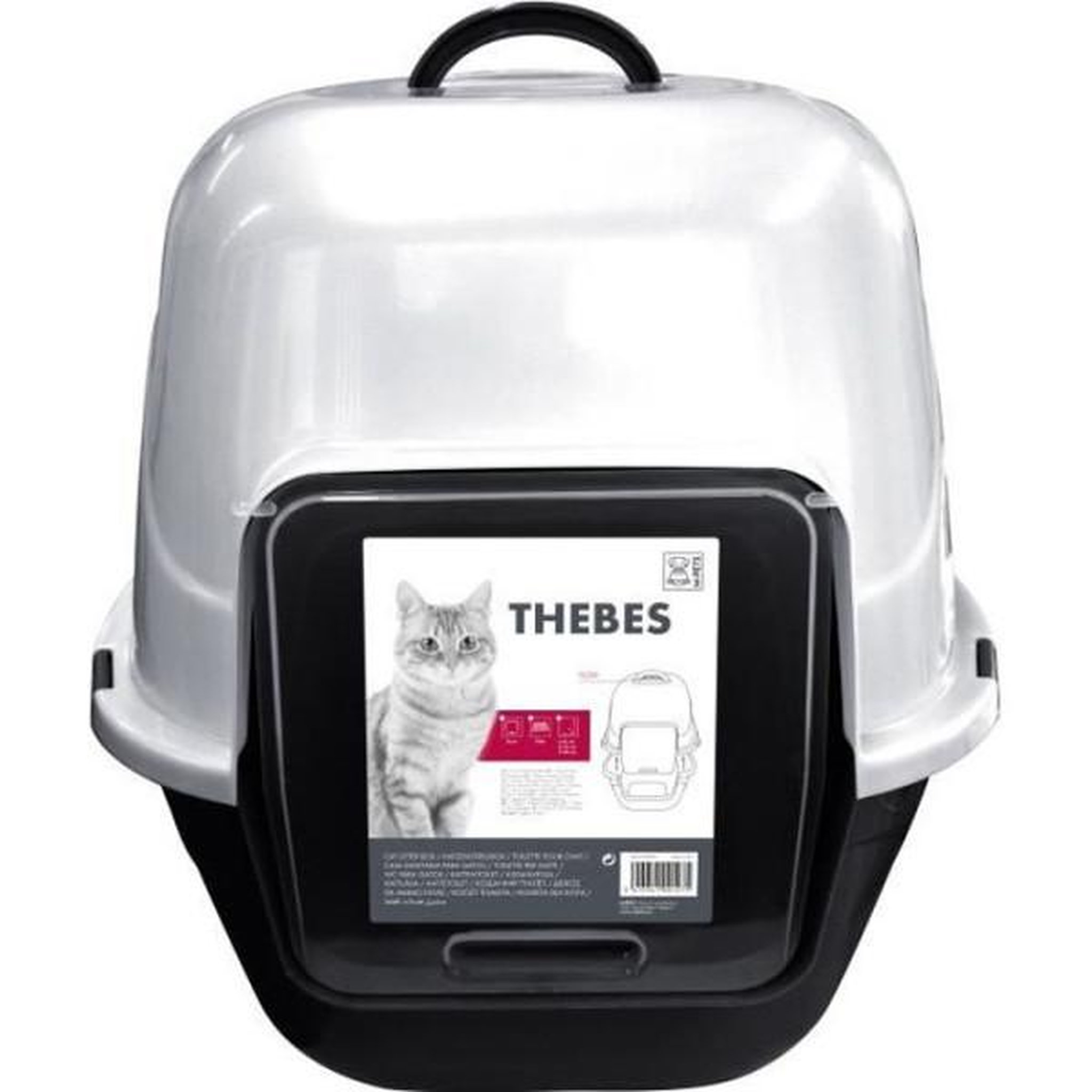 M PETS THEBES Maison de toilette XXL- Bac a litiere - 62x53x58 cm - Noir et blanc - Pour chat