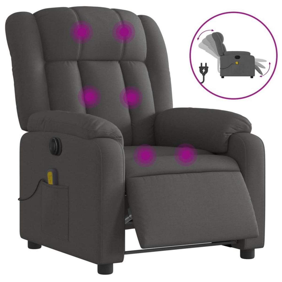 VIDAXL Fauteuil inclinable de massage electrique gris fonce tissu