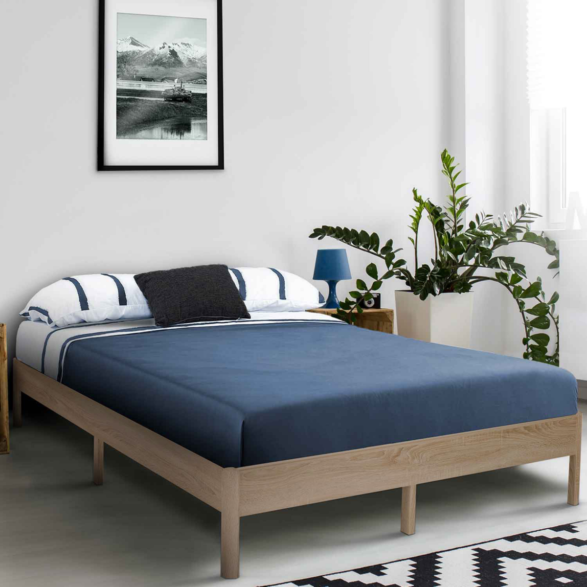 ID MARKET Cadre de lit double YAKUTA avec sommier 140 x 190 cm effet bois naturel