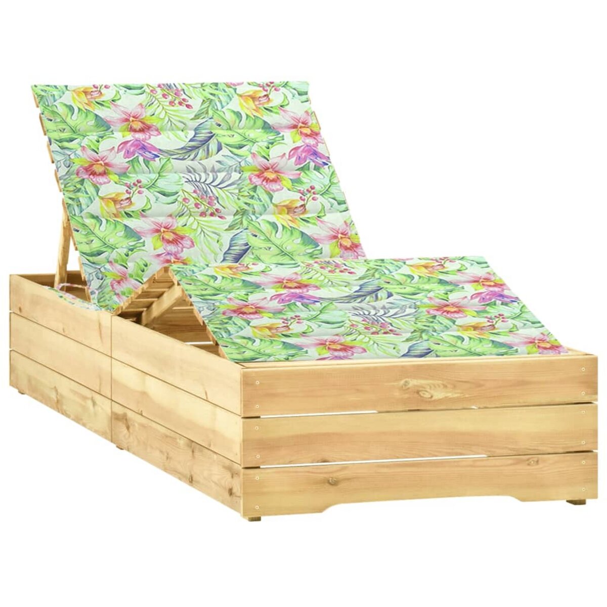 VIDAXL Chaise longue avec coussin motif feuilles Bois de pin impregne