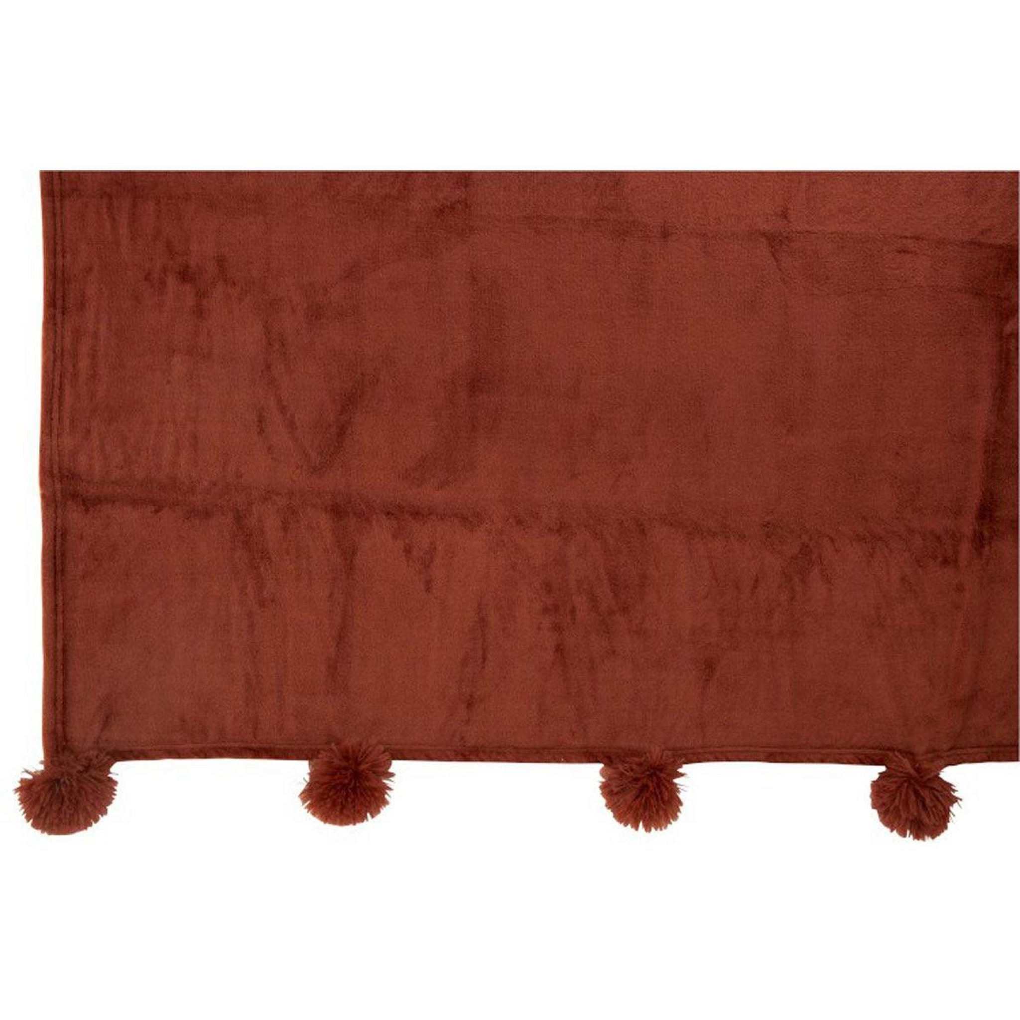 Voir la diapositive 2 : J-LINE Plaid déco à pompons  polyes  130x170cm marsala