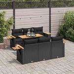 VIDAXL Salon de jardin avec coussins 7 pcs noir resine tressee acacia