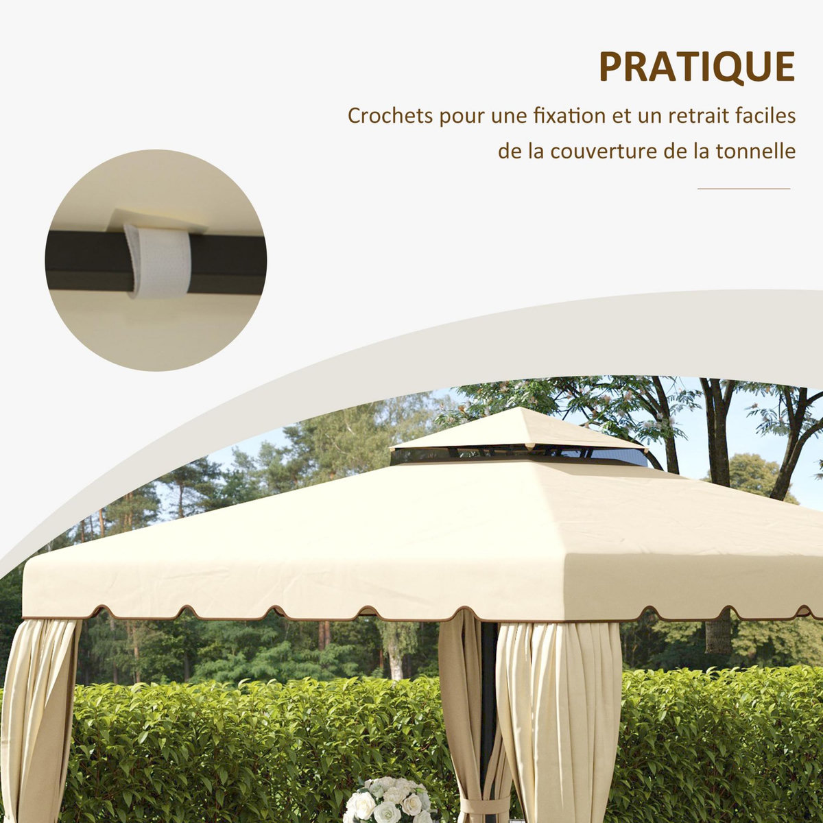 OUTSUNNY Toile de rechange pour pavillon tonnelle tente 2,96L x 2,96l m polyester haute densité 170 g/m² beige