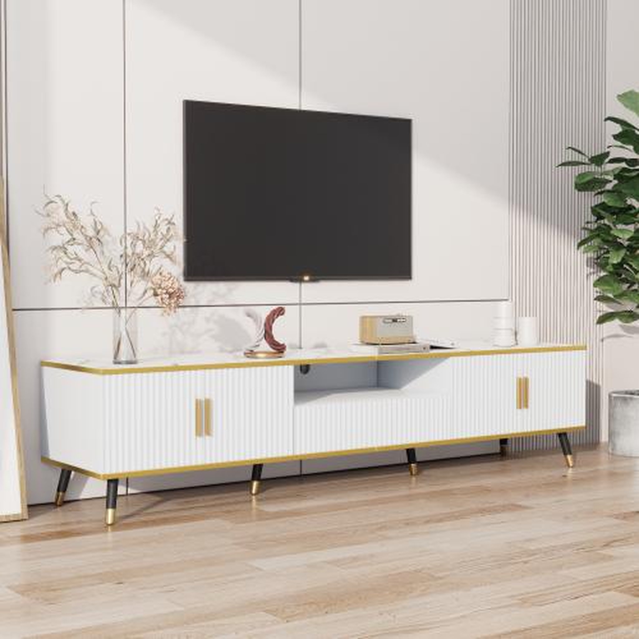 Voir la diapositive 4 : MERAX Meuble tv blanc 200 cm panneau de particules
