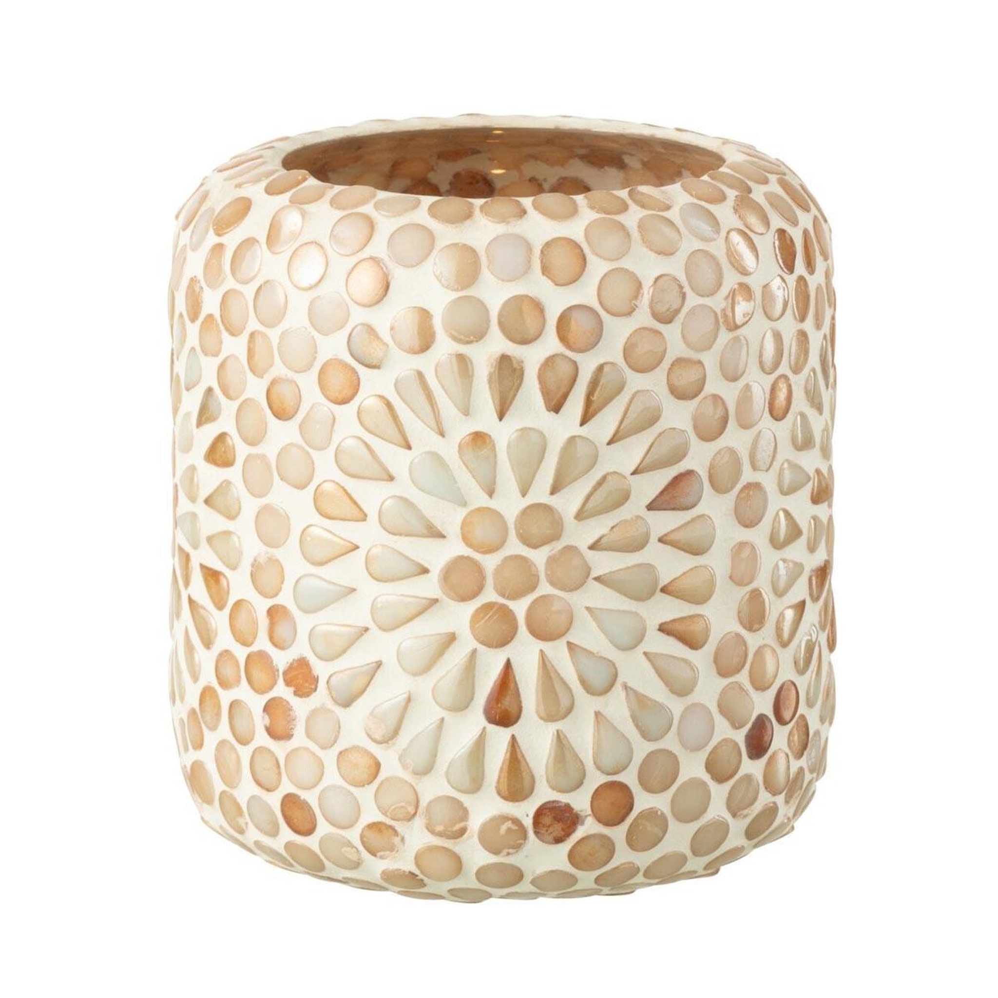 J-LINE Photophore mosaïque  ruthie  11cm beige