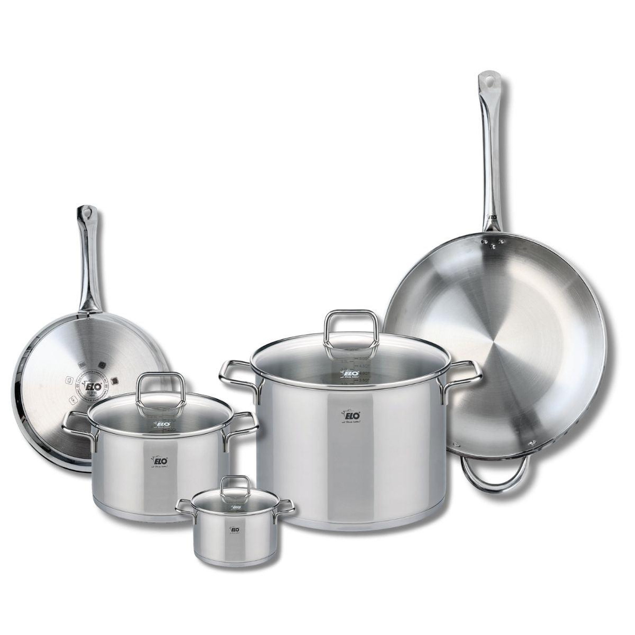 ELO Ensemble de 2 poêles de cuisson 24 et 32 cm et 3 faitouts 12, 20 et 26 cm elo profi citrin