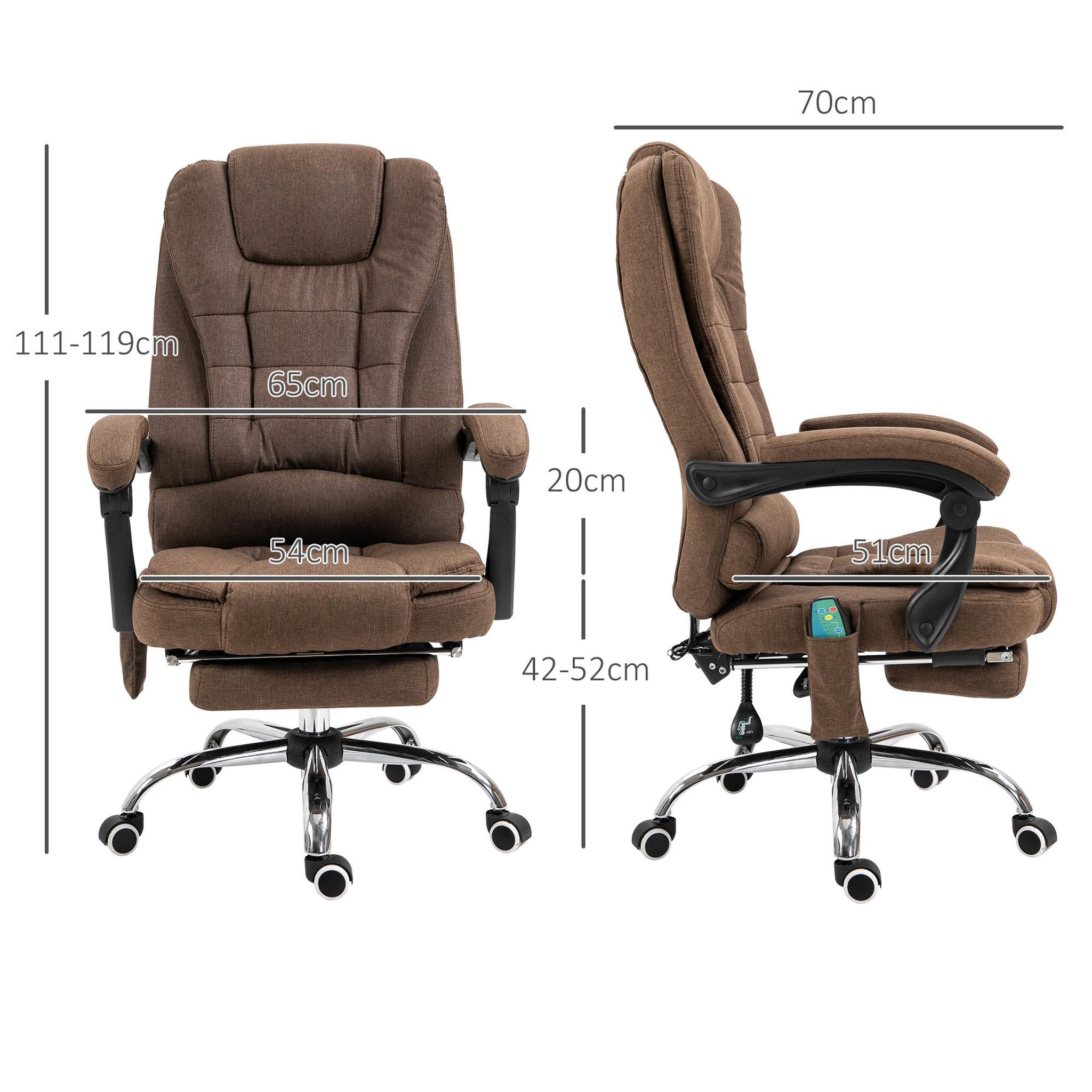 Voir la diapositive 3 : VINSETTO Fauteuil de bureau direction massant chauffant hauteur réglable dossier inclinable tissu aspect lin marron