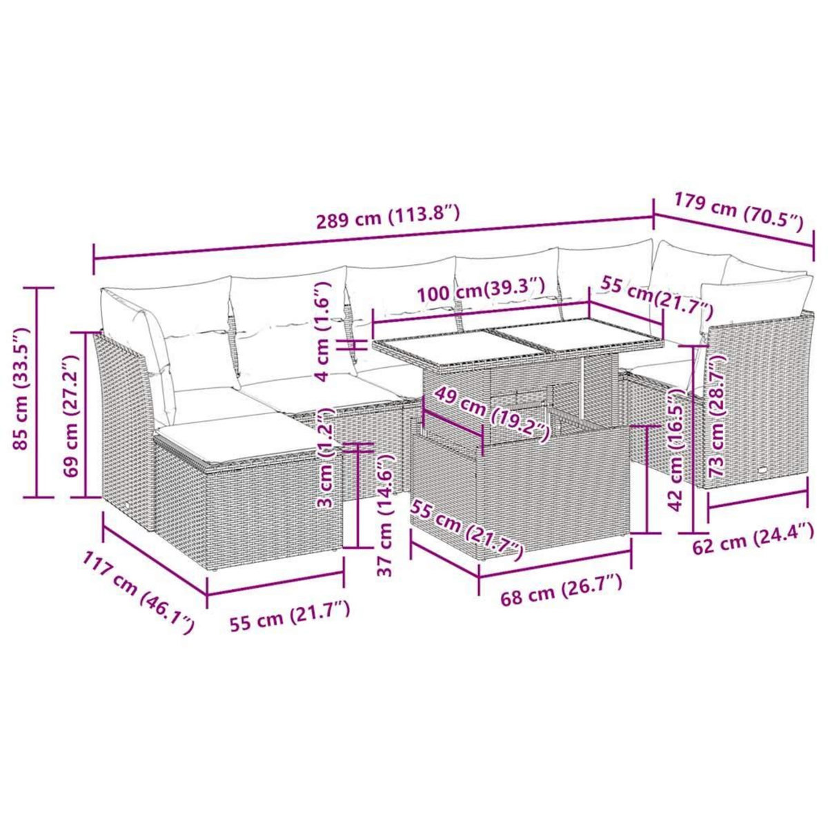 VIDAXL Salon de jardin 8 pcs avec coussins gris clair resine tressee