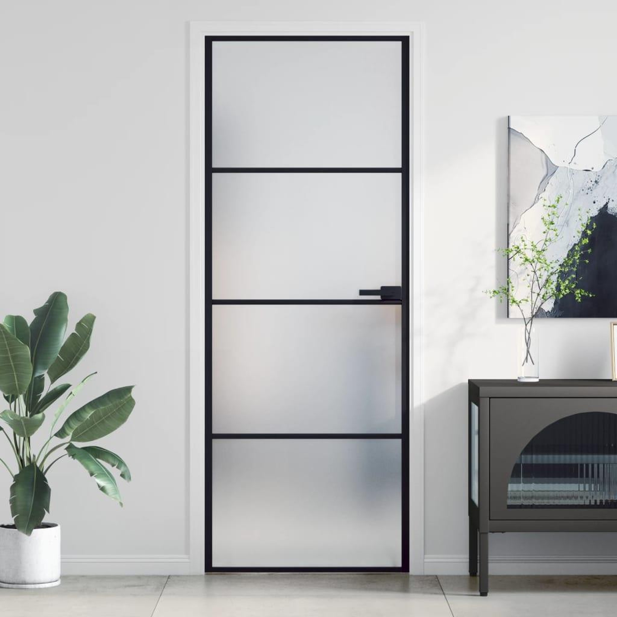 VIDAXL Porte interieure mince noir 76x201,5 cm verre trempe aluminium