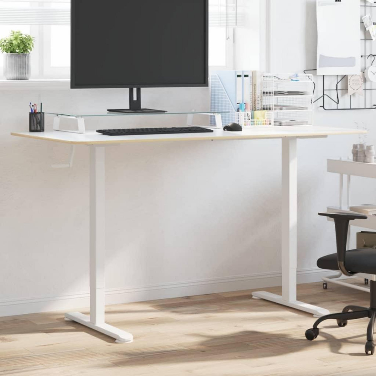 VIDAXL Cadre de bureau debout blanc (94-135)x60x(70-114) cm acier