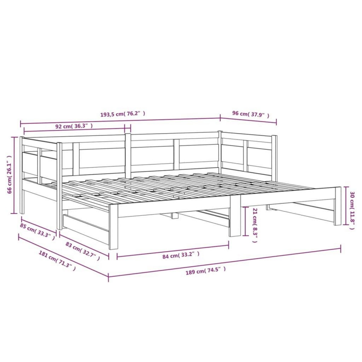 VIDAXL Lit coulissant sans matelas noir 2x(90x190) cm