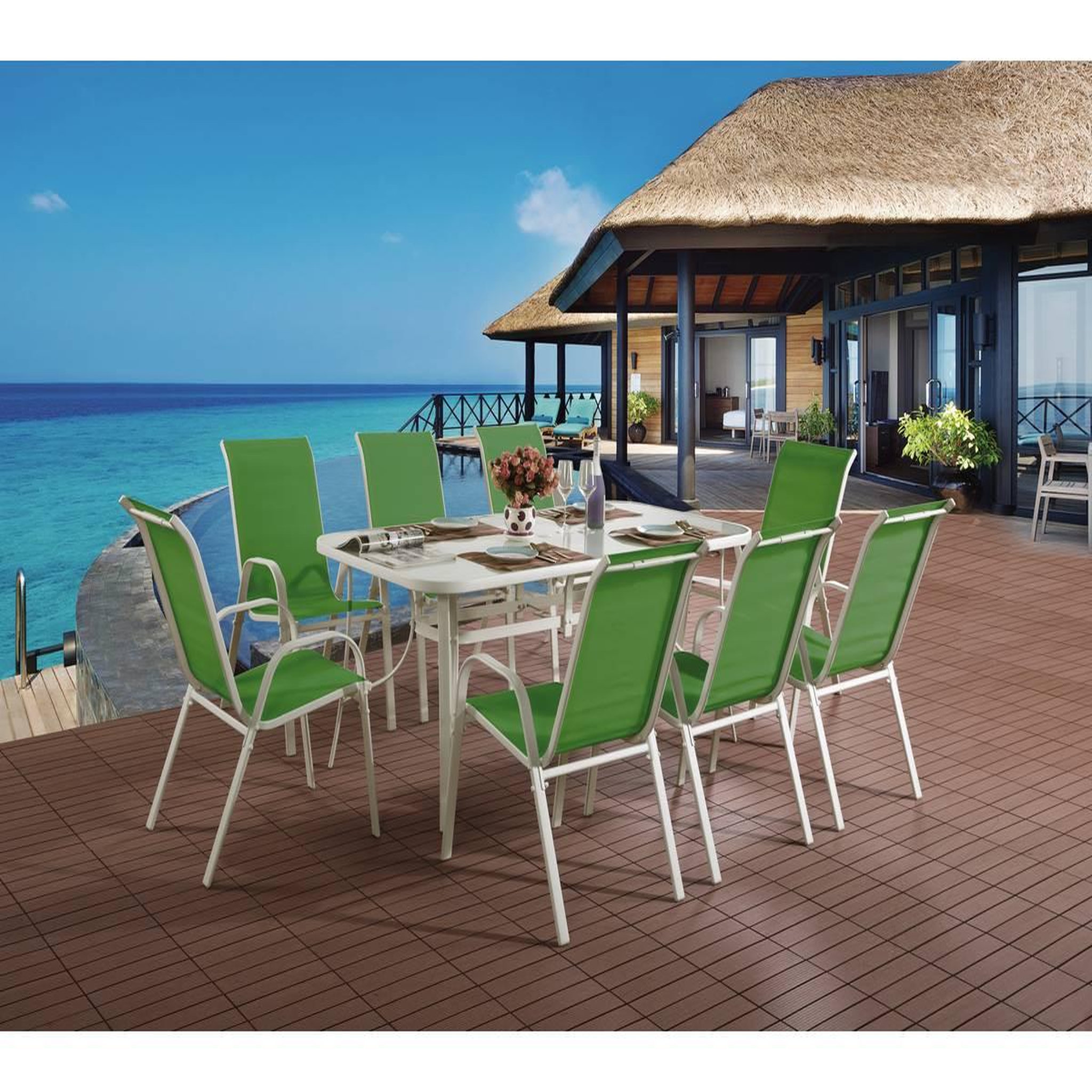Voir la diapositive 2 : Habitat et Jardin Table et chaises de jardin en textilène  cordoba xl 180  - phoenix - 8 places - vert