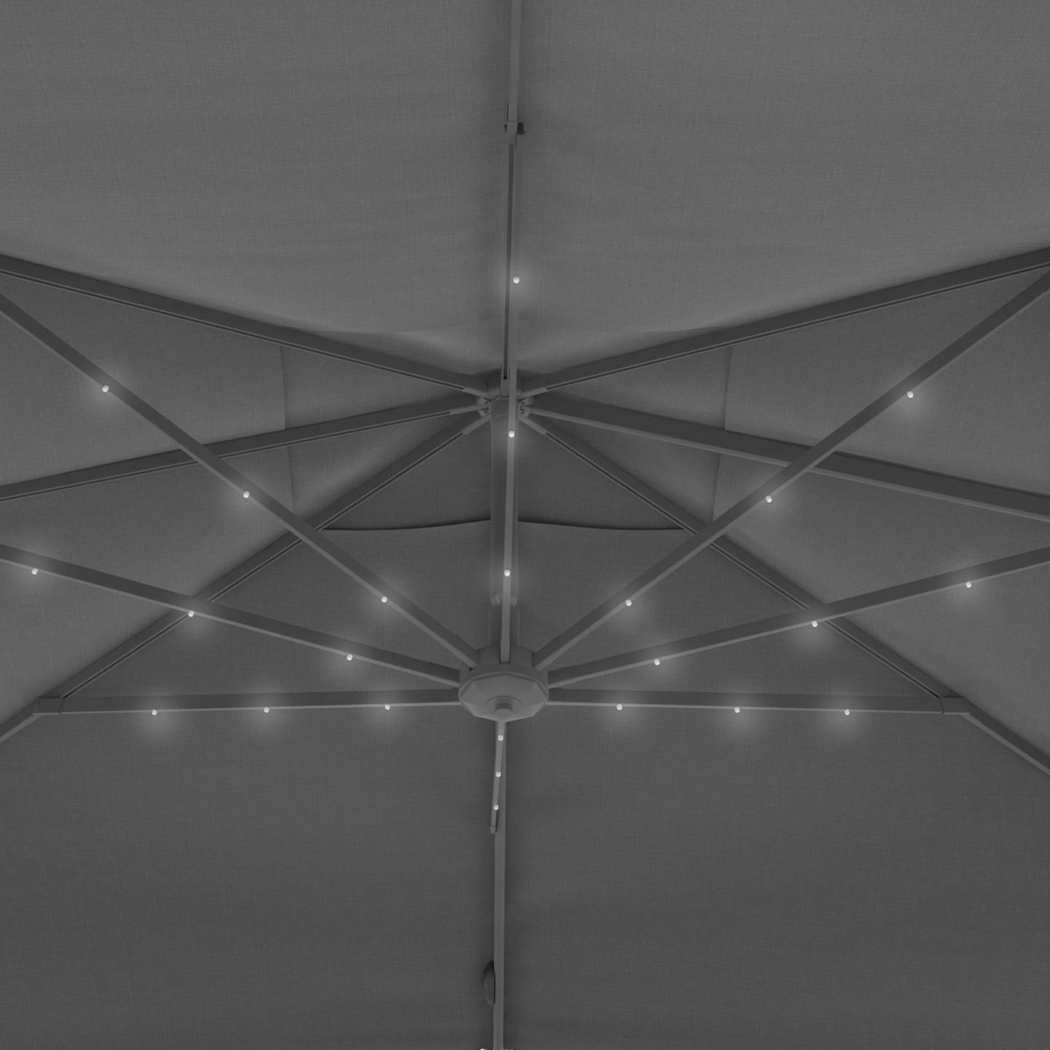 Voir la diapositive 5 : ID MARKET Parasol déporté inclinable rotatif 360 CALVI LED gris 3x4 M avec 4 dalles et housse