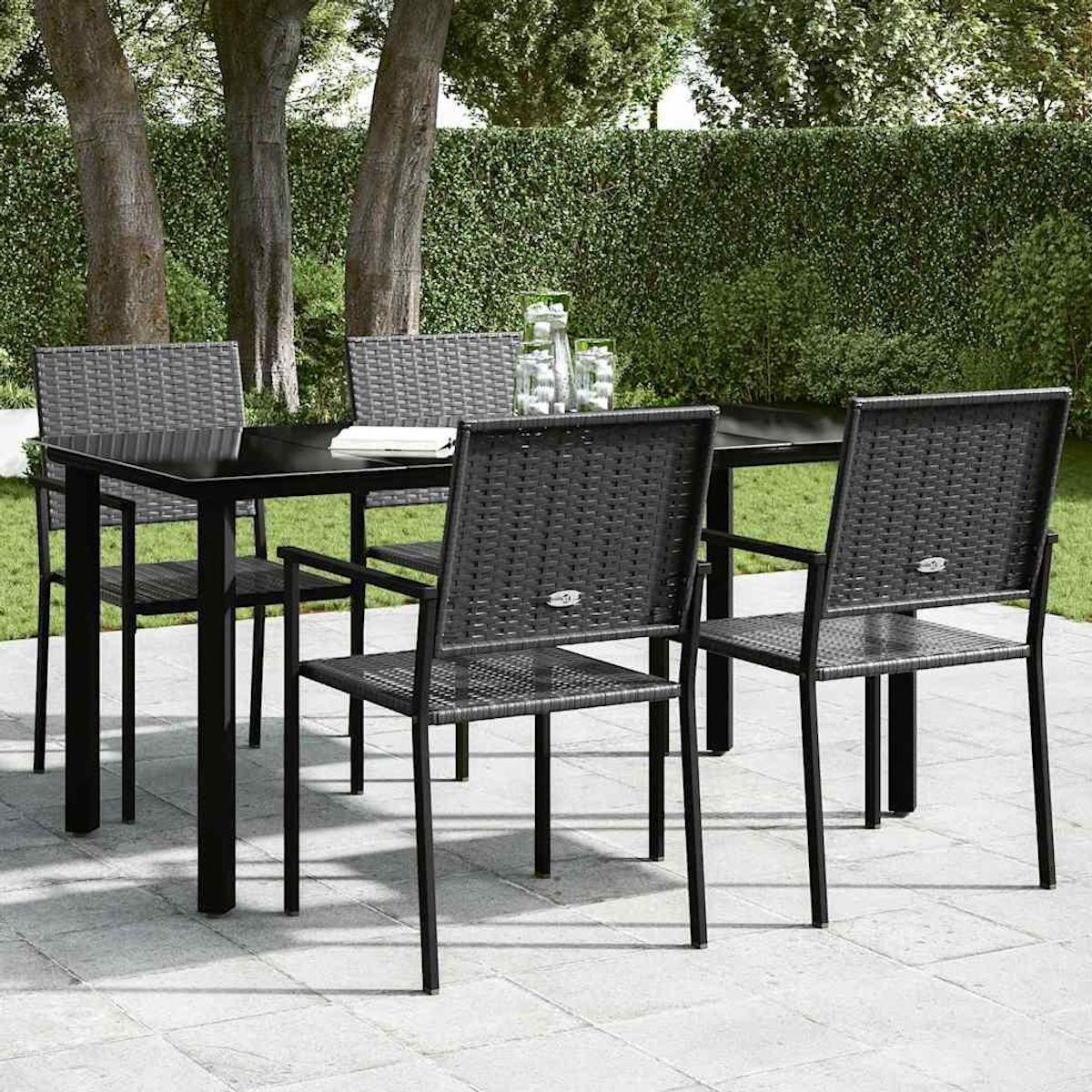 VIDAXL Table a dîner de jardin Noir 160x80x74 cm Acier et verre trempe