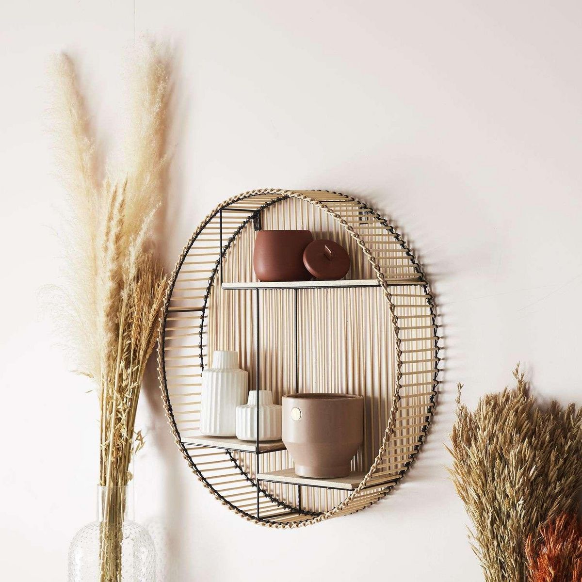 The Home Deco Factory Etagère ronde 3 niveaux en bambou et métal Diam. 53 cm - Marron et Noir