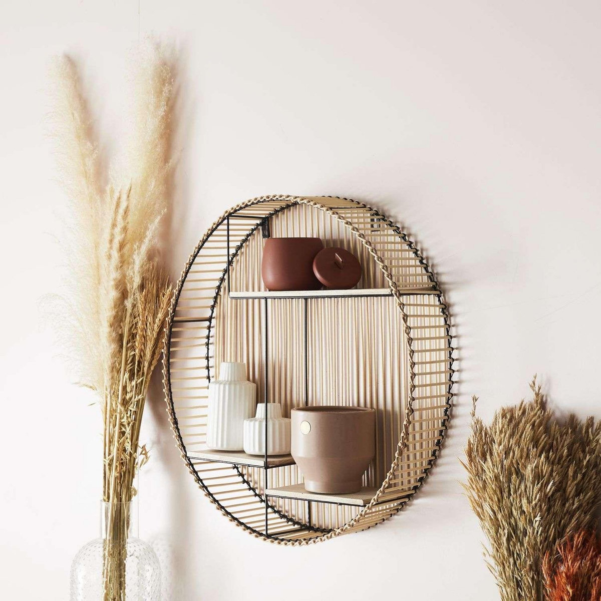 The Home Deco Factory Etagère ronde 3 niveaux en bambou et métal Diam. 53 cm - Marron et Noir