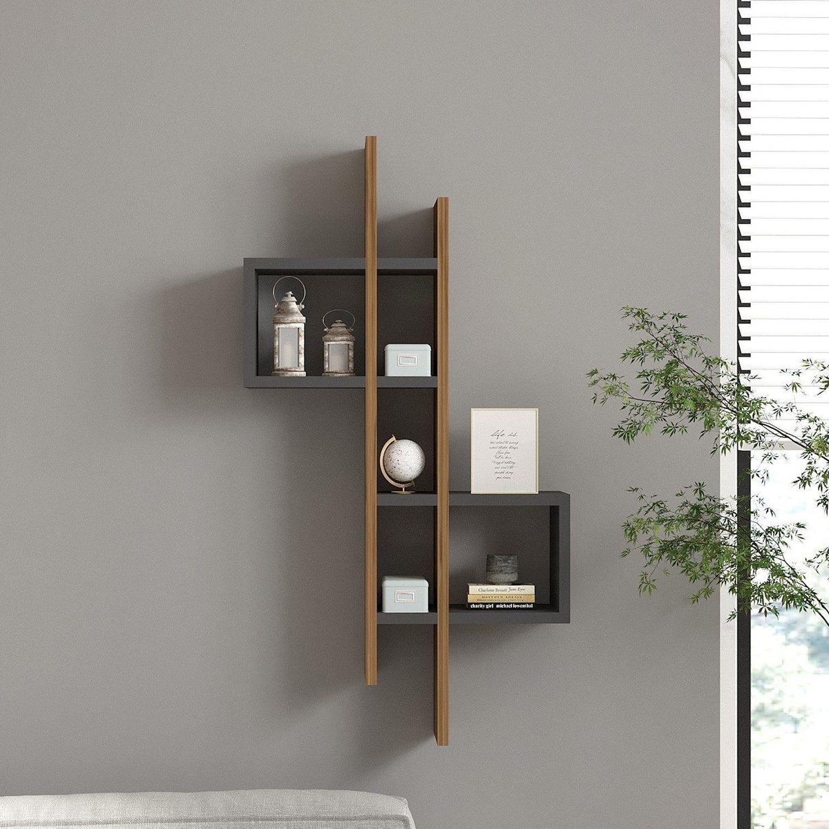 TOILINUX Etagère murale design effet bois ALBA - Gris foncé