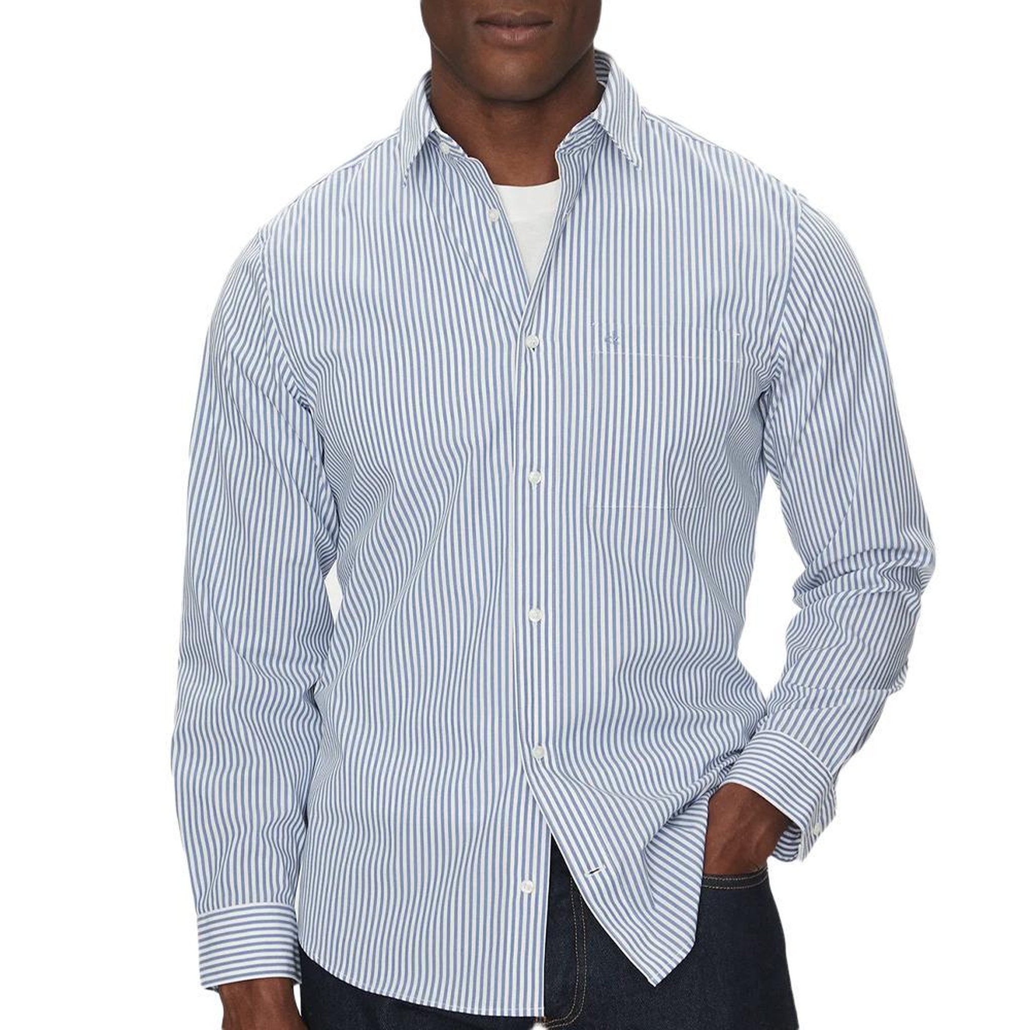 CALVIN KLEIN JEANS Chemise à Rayures  Homme Calvin Klein Jeans Poplin Stripe. Coloris disponibles : Bleu