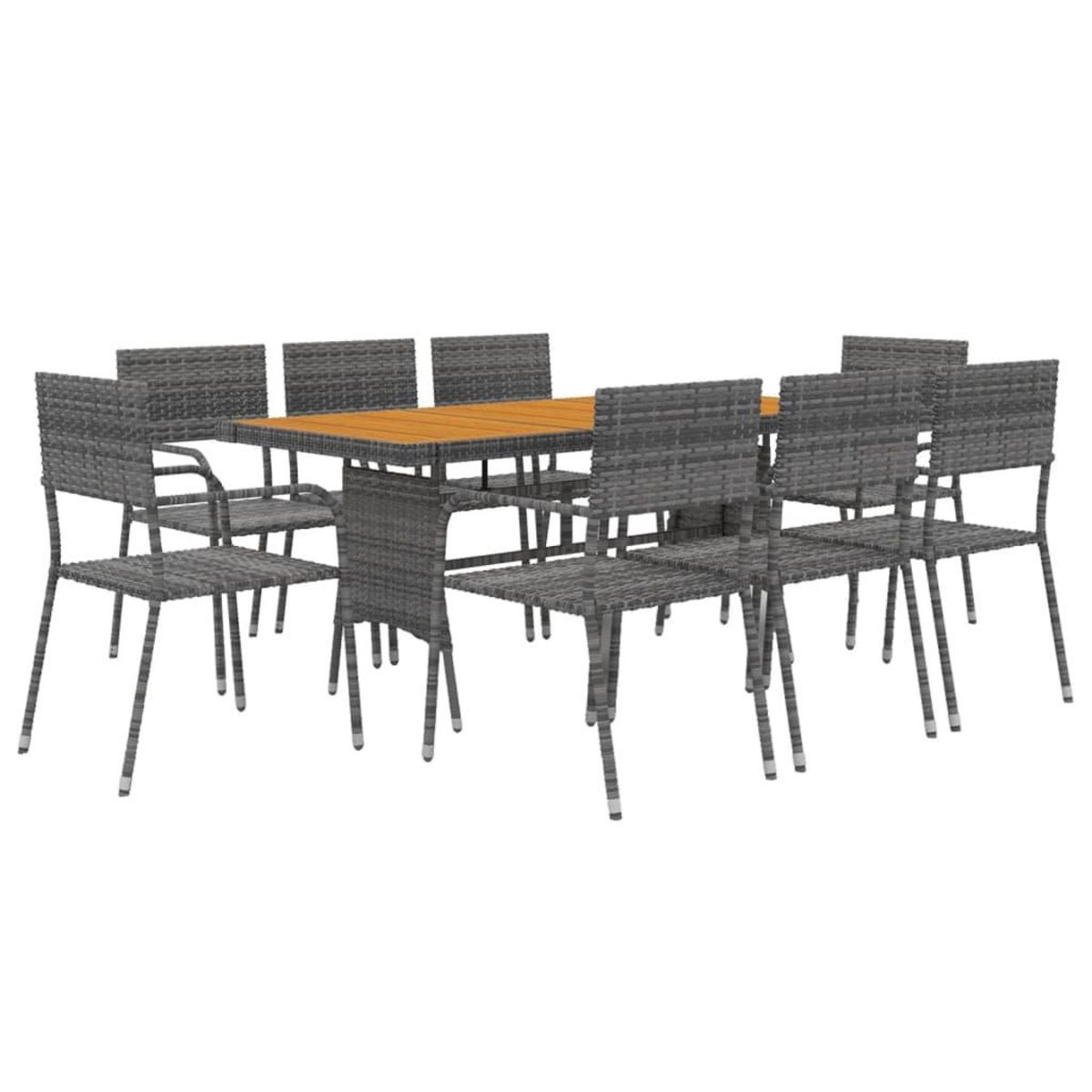 VIDAXL Mobilier a dîner d'exterieur 9 pcs Resine tressee Gris