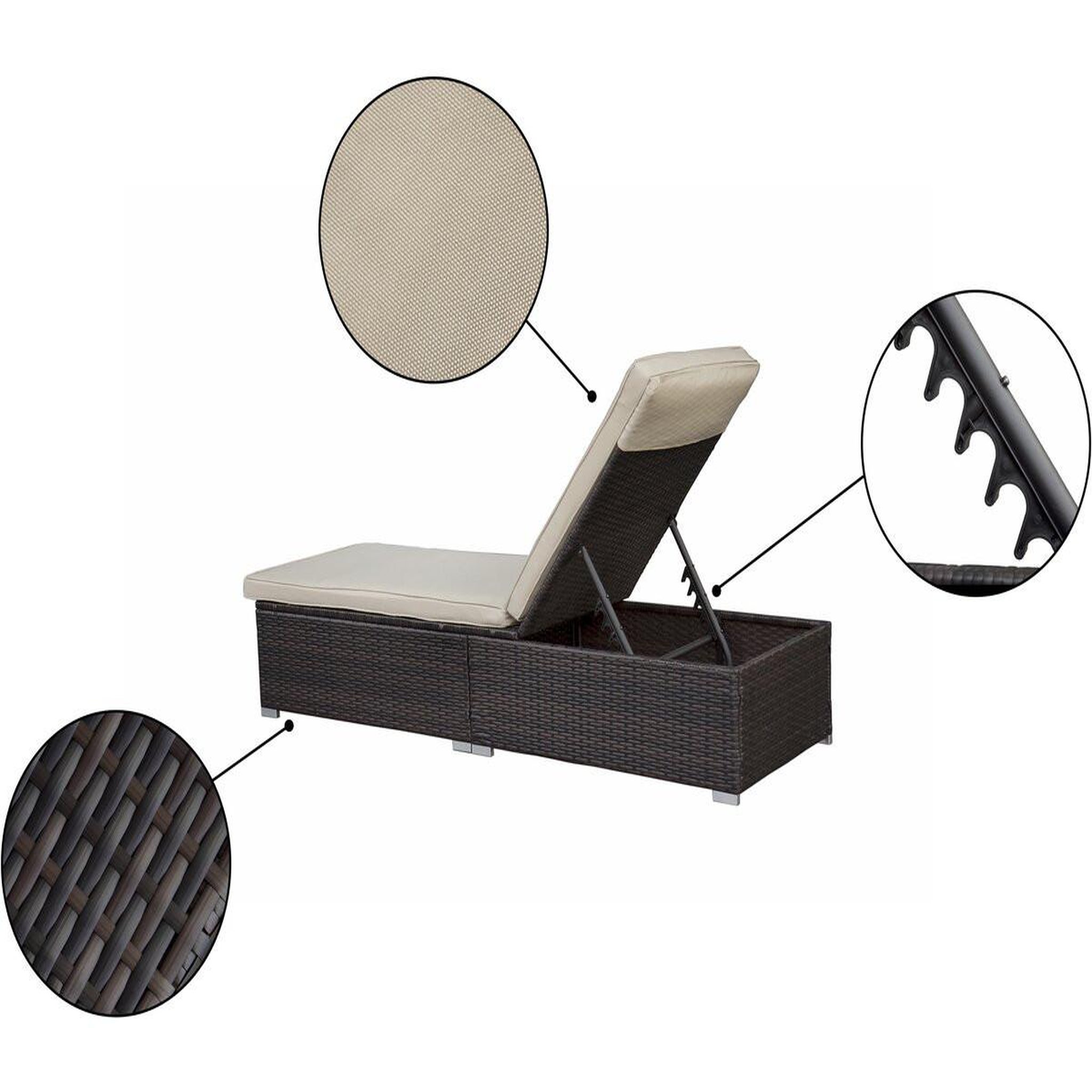 Voir la diapositive 3 : Habitat et Jardin Lot de 2 bains de soleil en résine tressée avec coussins et table basse  alice  - marron