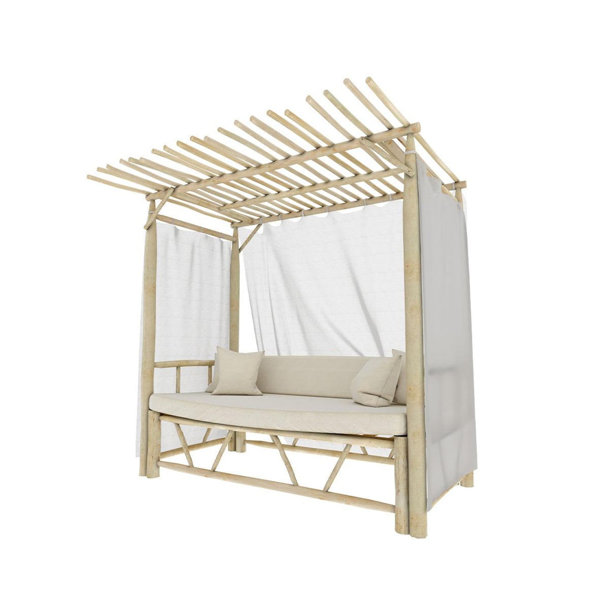 Rendez vous déco Lit à baldaquin d'extérieur en branche de teck et toile-Tika