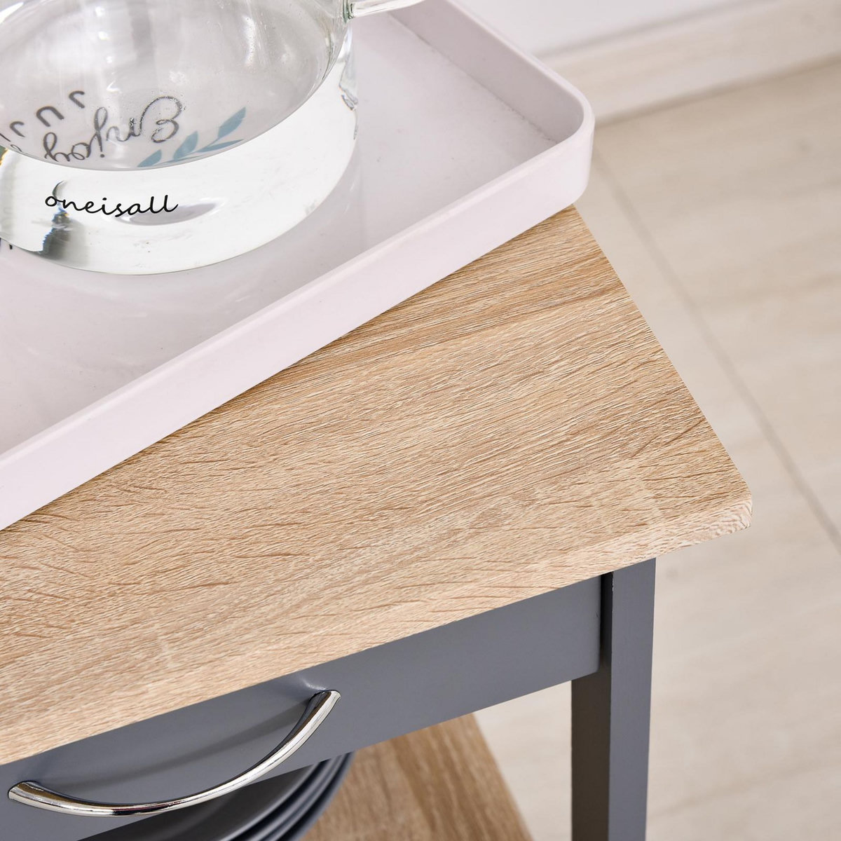 HOMCOM Chariot de service desserte de cuisine à roulettes 2 étagères + plateau amovible + tiroir bois de pin MDF