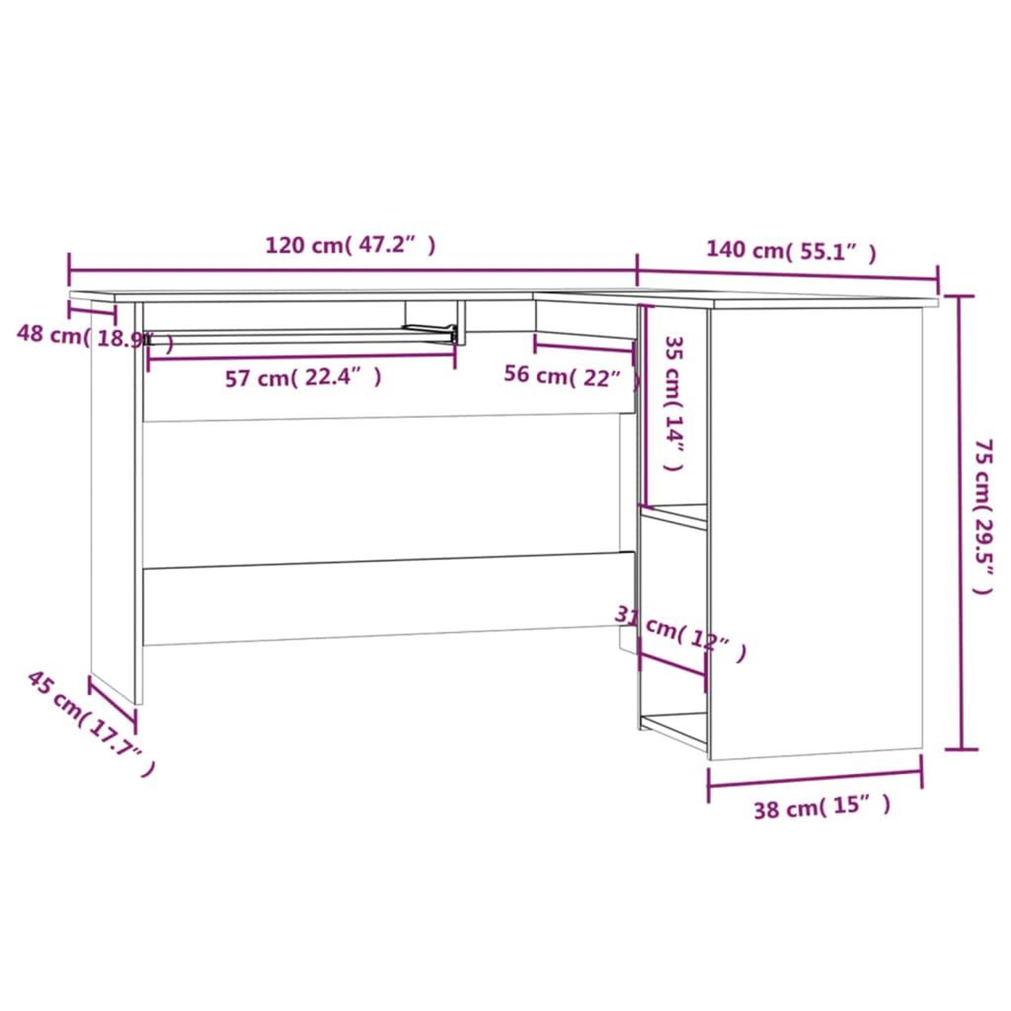 Voir la diapositive 6 : VIDAXL Bureau d'angle chene fume 120x140x75 cm bois d'ingenierie