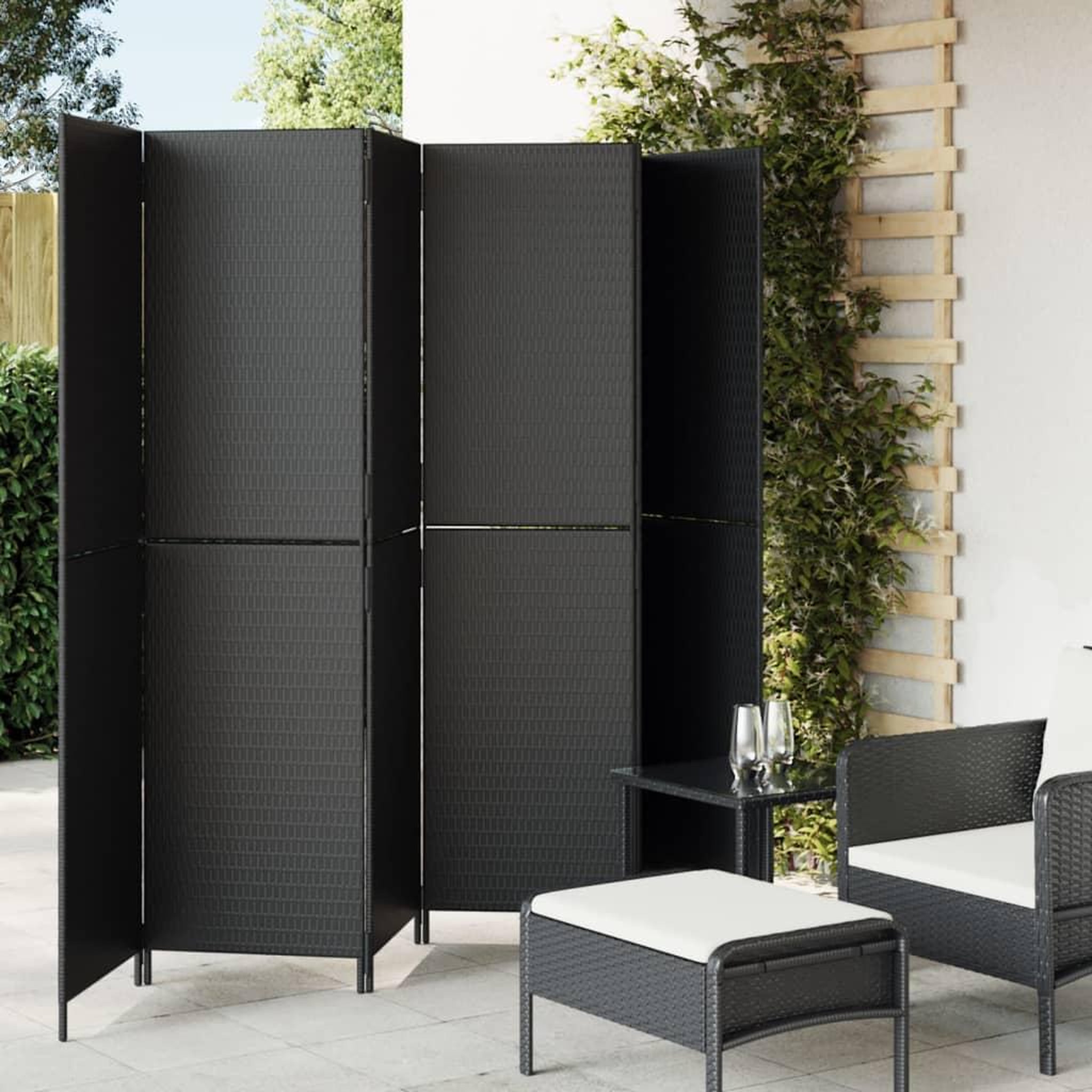 VIDAXL Cloison de separation 6 panneaux noir resine tressee