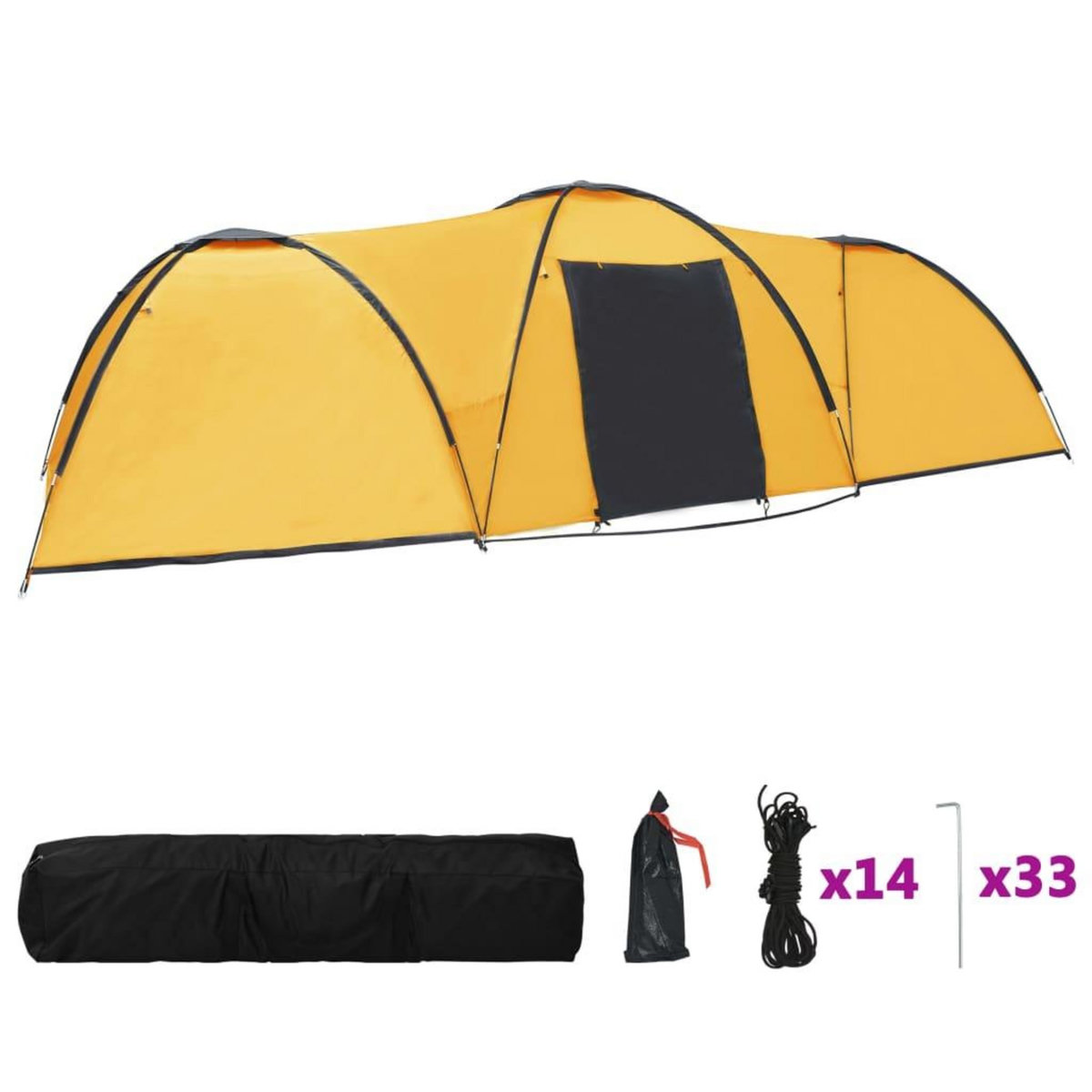VIDAXL Tente igloo de camping 650x240x190 cm 8 personnes Jaune