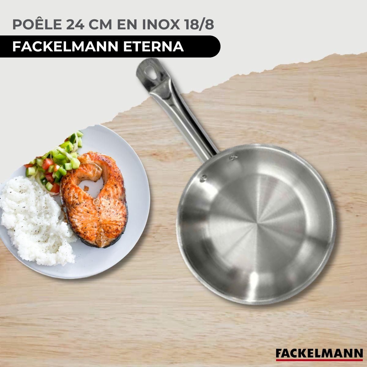 Fackelmann Set de 2 poêles 20 et 24 cm en inox, 2 couvercles verre et 6 ustensiles inox Fackelmann Eterna
