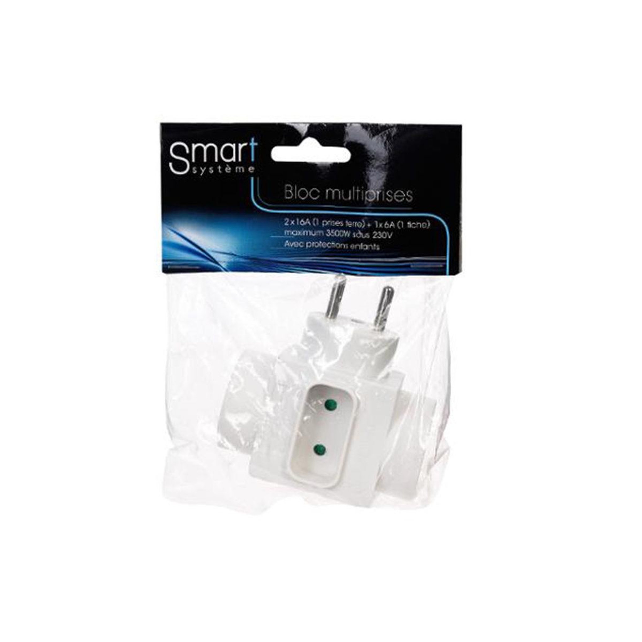 Voir la diapositive 2 : SMART SYSTEM Bloc multiprise mural  3 prises  8cm blanc