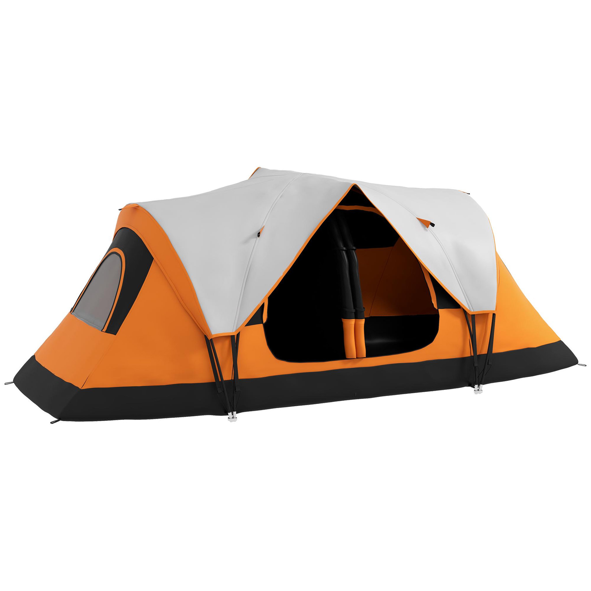 OUTSUNNY Tente de camping familiale 6-8 pers. double toit étanche 2 000 mm moustiquaire sac de tranport orange